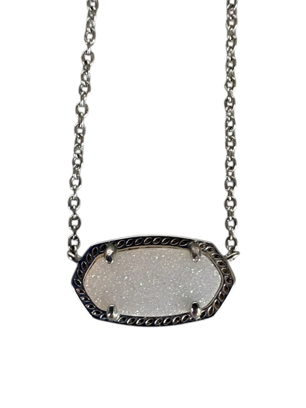 Kendra Scott Elisa Silver Pendant Necklace - Platinum Drusy EUC